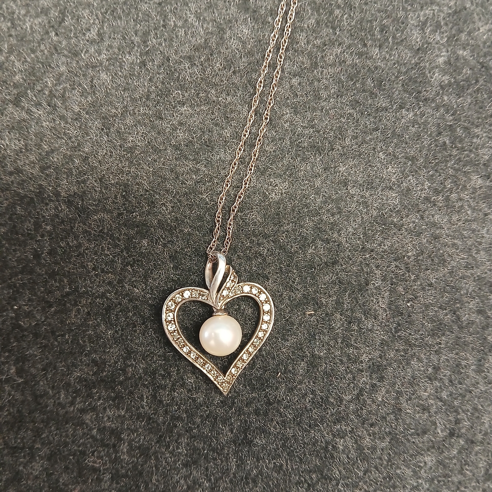 Sterling Silver Heart Pendant Necklace with Freshwater Pearl